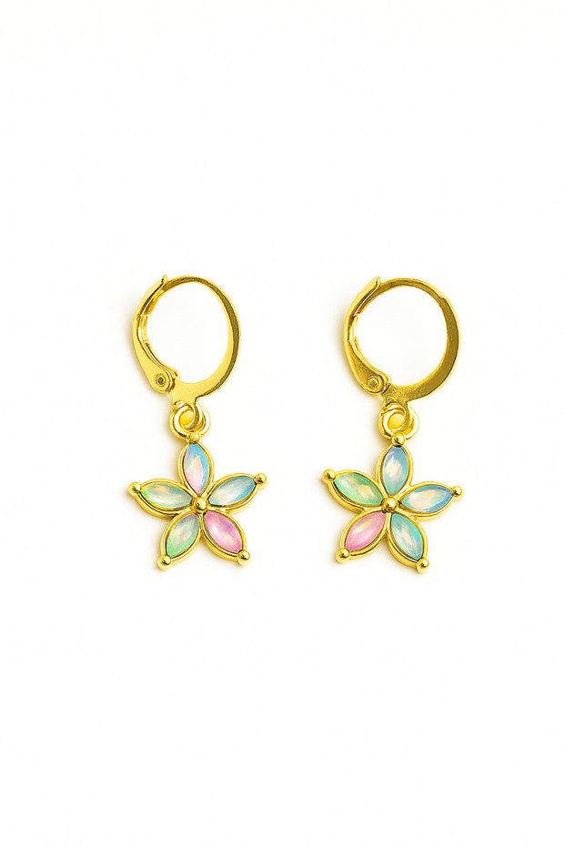 Purple White Multicolored Dangle Earrings with Lotus Flower Design