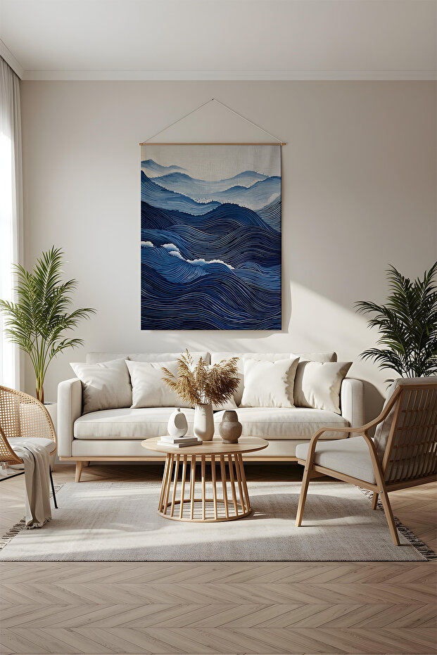 غطاء حائط منقوش بتموجات زرقاء - 1