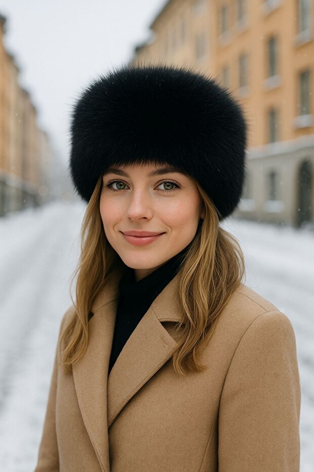 Black Soft Textured Plush Buttocks Women's Hat
