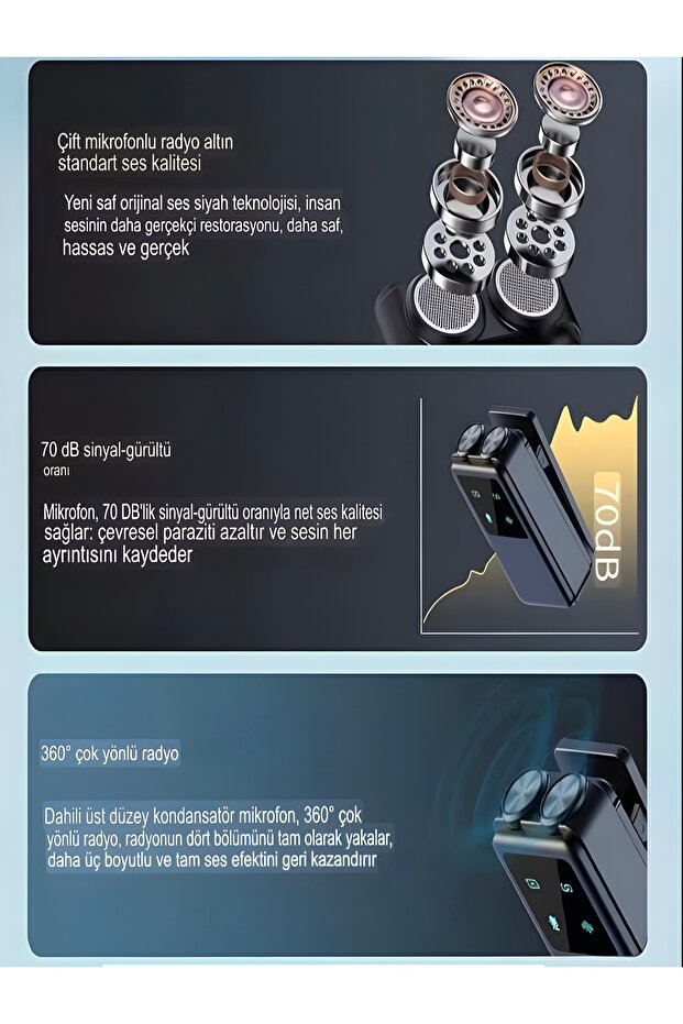 600mAh Kablosuz Çiftli Yaka Mikrofonu Type-C Lightning Uyumlu iPhone Android 25m Ses Mikrofonu - 2