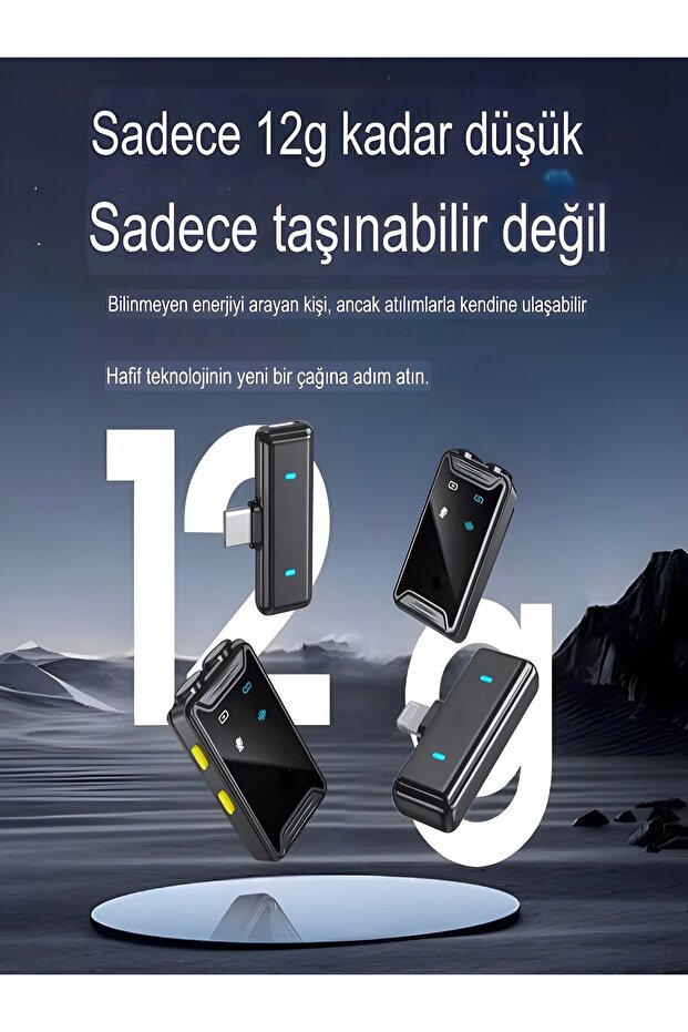 600mAh Kablosuz Çiftli Yaka Mikrofonu Type-C Lightning Uyumlu iPhone Android 25m Ses Mikrofonu - 6