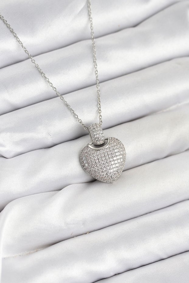 316L Steel Chain Silver Color Zircon Stone Heart Women's Necklace