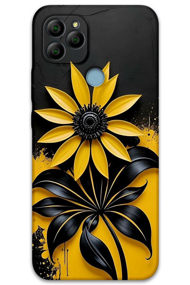 General Mobile Gm 22 Case Hd Pattern Printed Back Cover - Black Yellow Floral