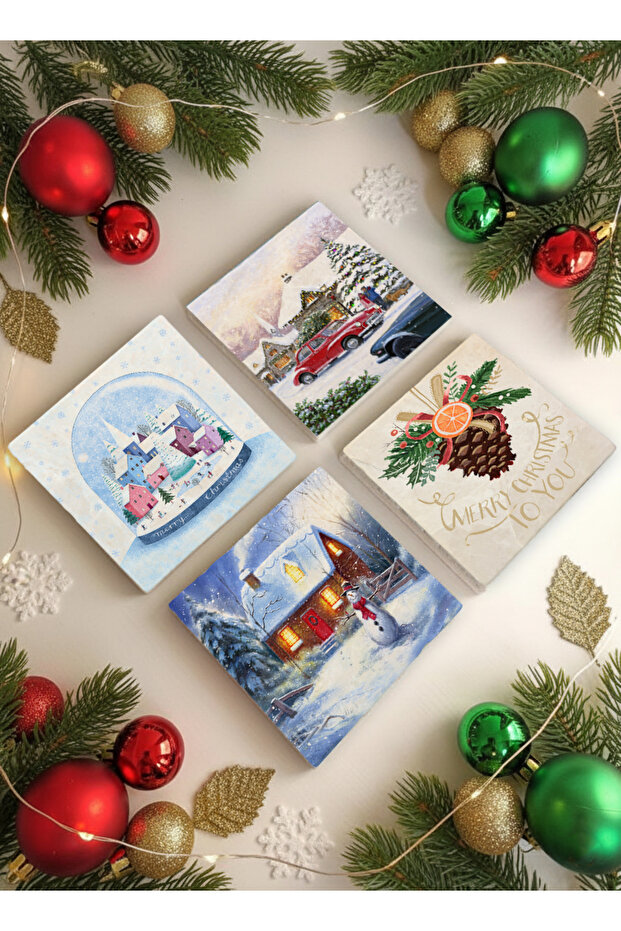 New Year's Themed Stone Coasters, New Year's Gift, Set of 4, Home Decor