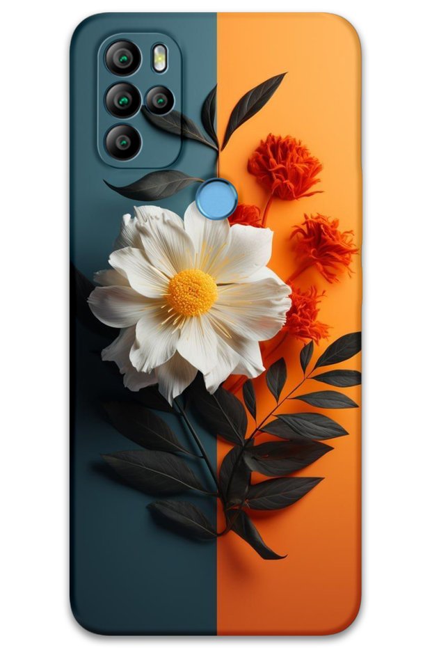 General Mobile Gm 21 Pro Case Hd Pattern Printed Back Cover - White Orange Flower