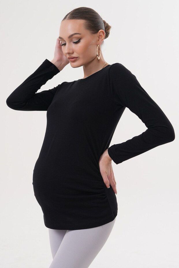 Maternity Crew Neck Long Sleeve 100% Cotton T-Shirt