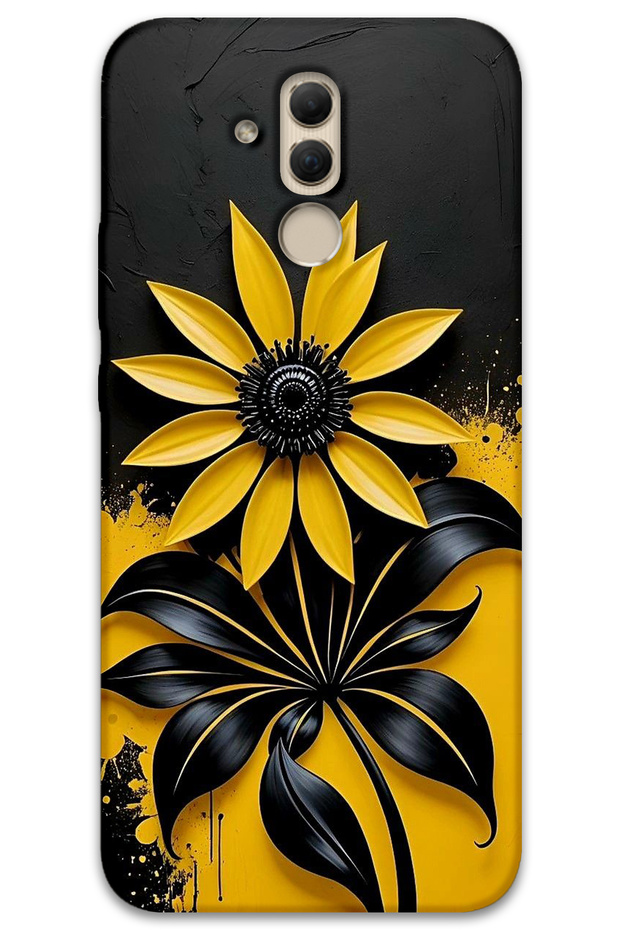 Huawei Mate 20 Lite Case Hd Pattern Printed Back Cover - Black Yellow Flower