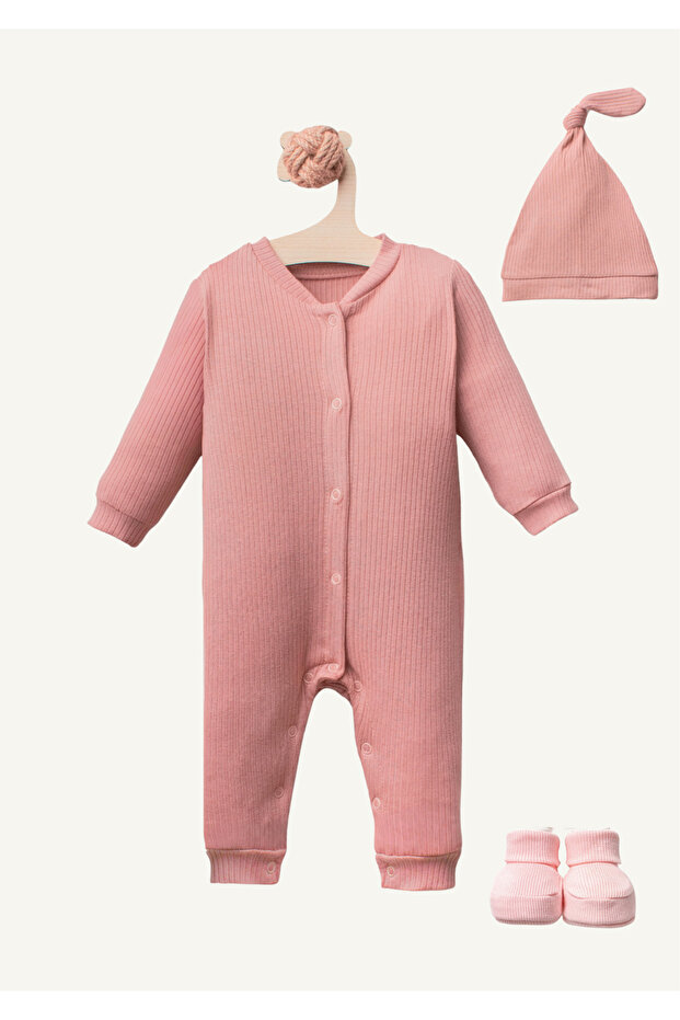 Newborn, Rosebud, 48% Cotton, 48% Modal, 4% Lycra, Front Snap-On Jumpsuit, Hat and Booties (Waterproof Lockable Organizer Bag Is a Gift.)