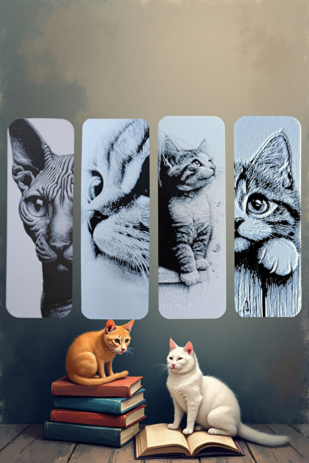Cute Cat Figured Bookmarks Set of 4 | Realistic Detailed Embossing Texture Special for Animal Lovers