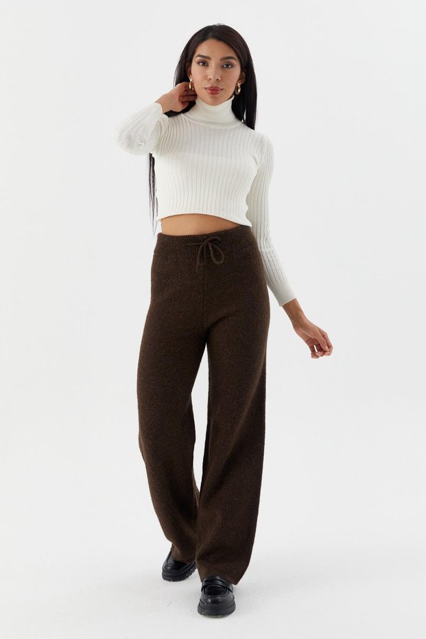 Buy Rope Lace-Up Knitwear Trousers Brown