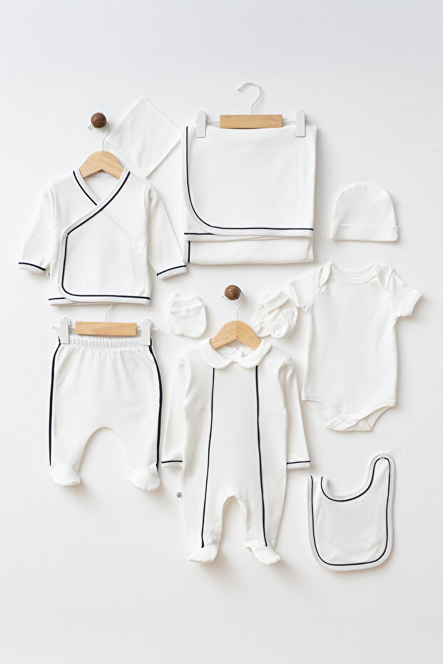 Baby Thin Bias Binding Double Stripe 100% Cotton 10-Piece Newborn Hospital Discharge Set lv3304