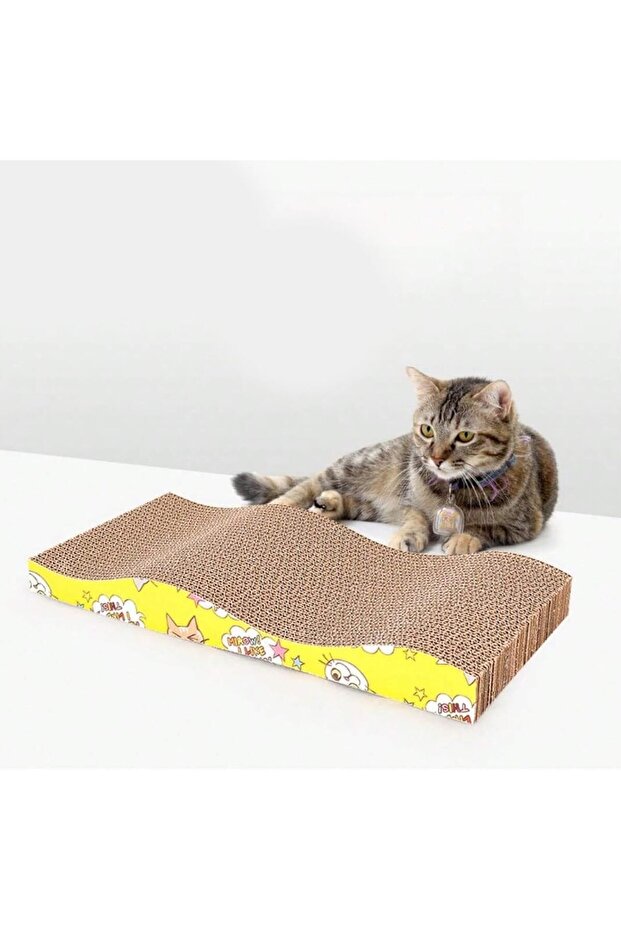 Cat Scratcher Cardboard Cat Scratch Pad Wave Design, Cardboard Scratch Post Catnip Bed (Yell - 7