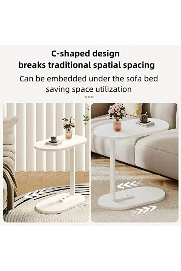 End Table, C-Shaped Small Side Table, Adjustable Height 360°Swivel Couch Tables - 5