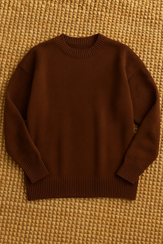 Brown Oversized Basic Knitwear Sweater Standard Size