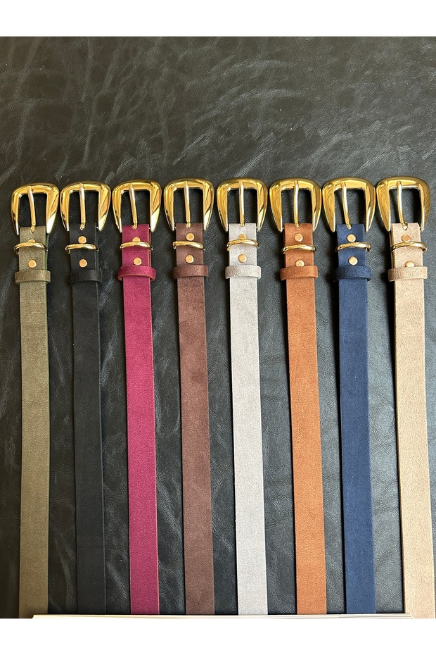 8-Piece Jewel Plain Patterned Suede Women's Gold Buckle Belt Jacket Belt Dress Belt Trouser Belt
