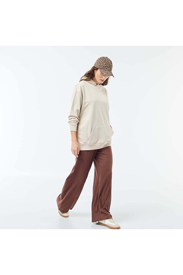 هودي قطني سادة باللون البيج - 2