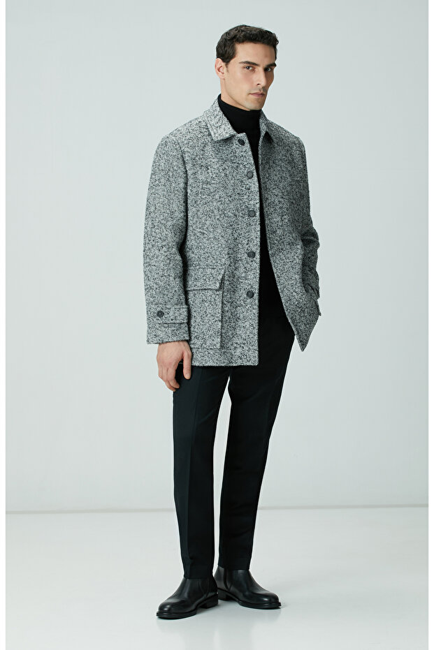 Antrasit Yün Karışımlı Kaban - 3