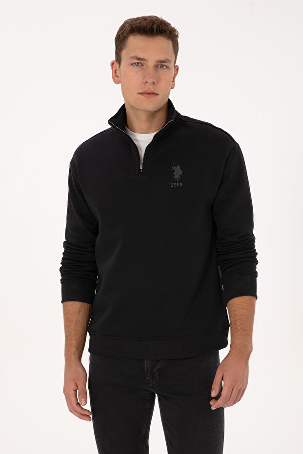 Men's Comfort Fit Half Zip Black Sweatshirt 50315936-Vr046