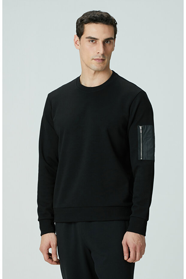 Siyah Fermuar Detaylı Sweatshirt - 4