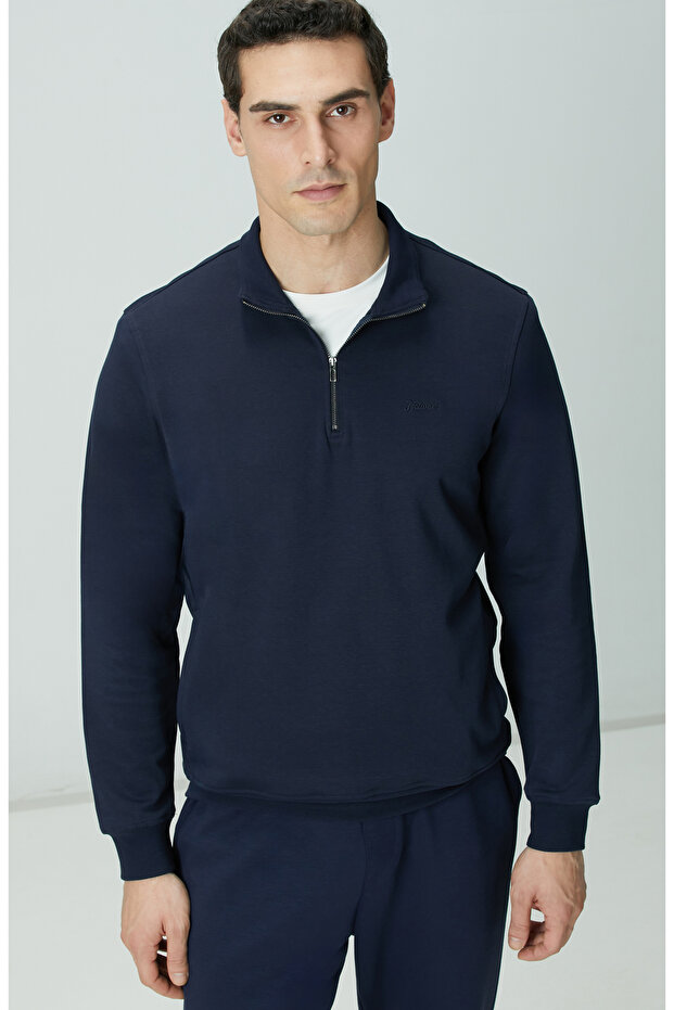 Lacivert Fermuarlı Sweatshirt - 2