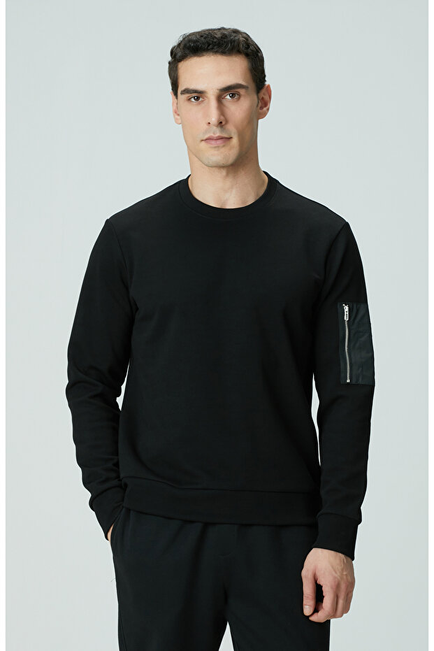 Siyah Fermuar Detaylı Sweatshirt - 1