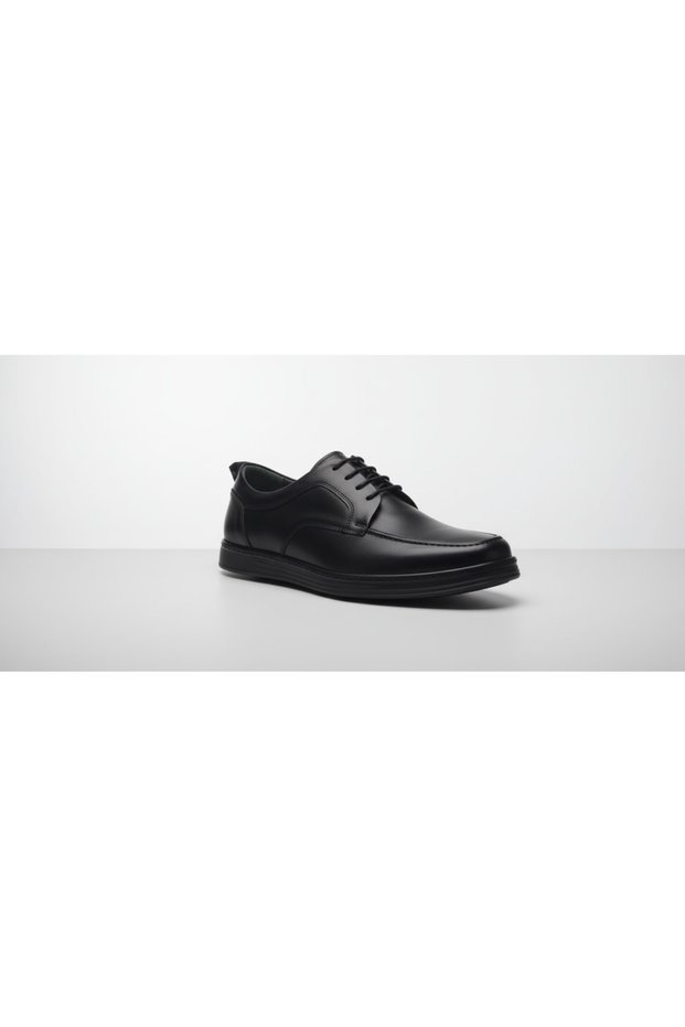 Gr0435 Genuine Leather Lace-Up Black Flat Eva Sole Stitching Detailed Sports Classic Shoes
