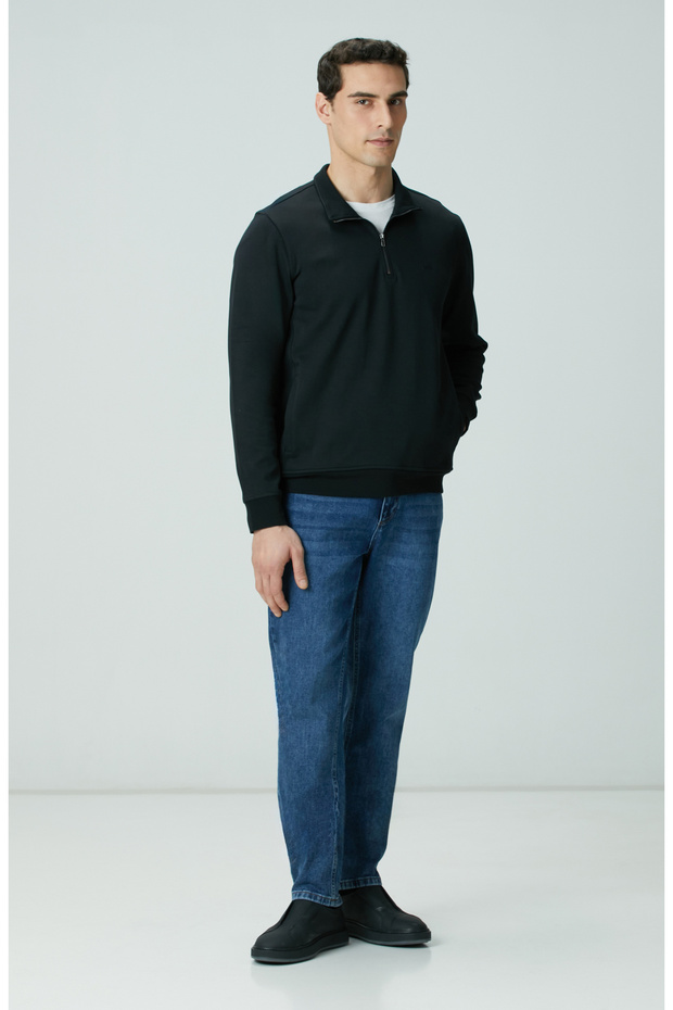Siyah Fermuarlı Sweatshirt - 3