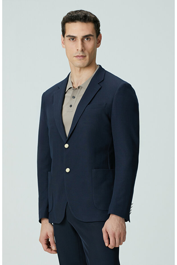 Lacivert Armürlü Ceket - 4