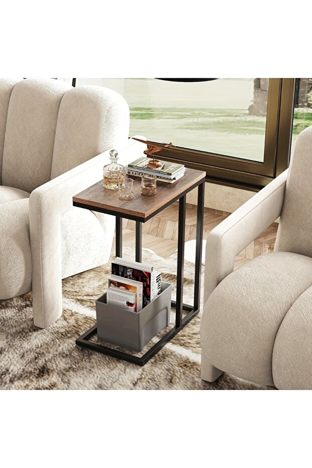 C-shaped sofa side table, large tabletop C-shaped table, with wheels/basic model in brown - 2