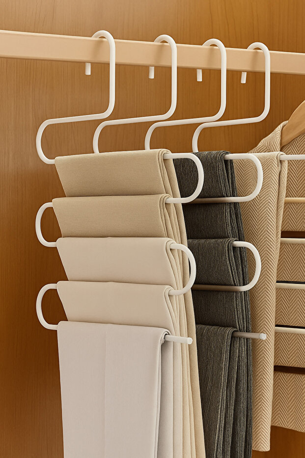 White 5-Section Metal Clothes Rack - Clothes Pants Scarf Outfit Wardrobe Organizer
