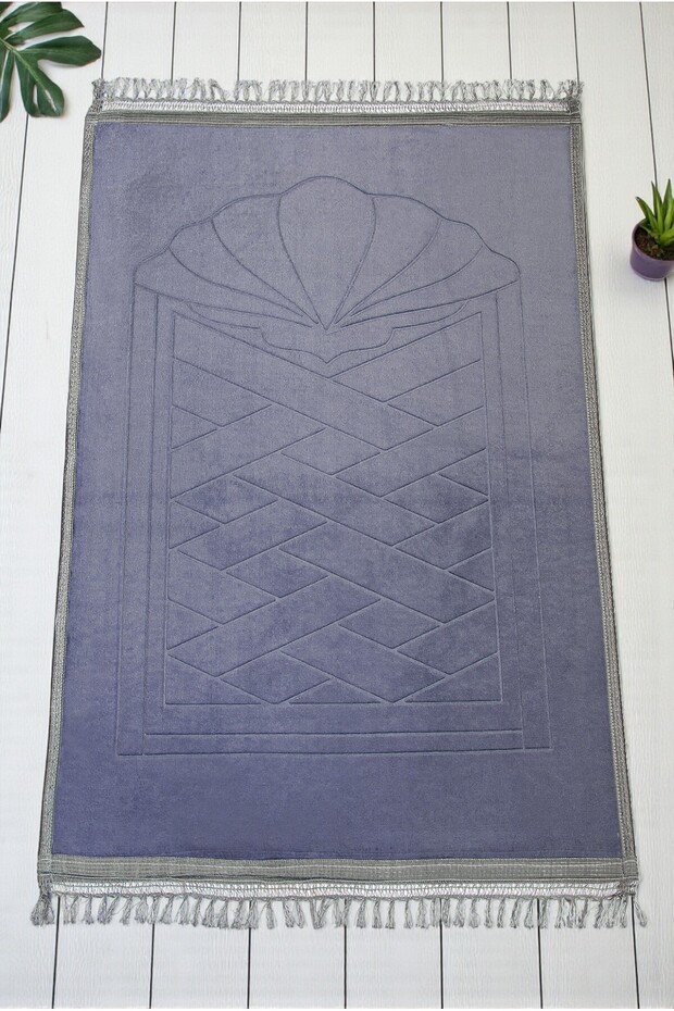 Soft Velvet Textured Plush Prayer Rug Purple