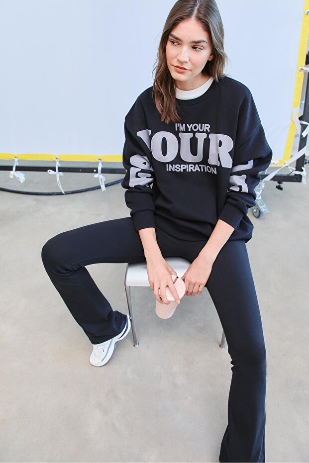 Oversize Smile baskılı sweatshirt - 1