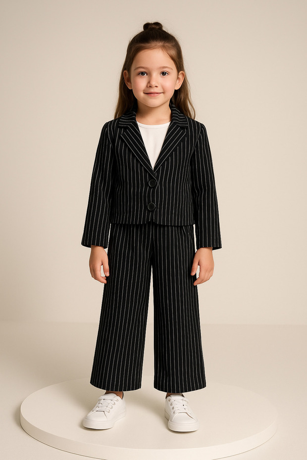 Girl's Exclusive Cut Royal Striped Suit Jacket Pants