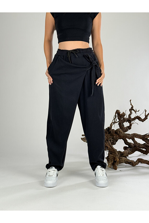Belt Detail Design Black Women's Pants COC1054