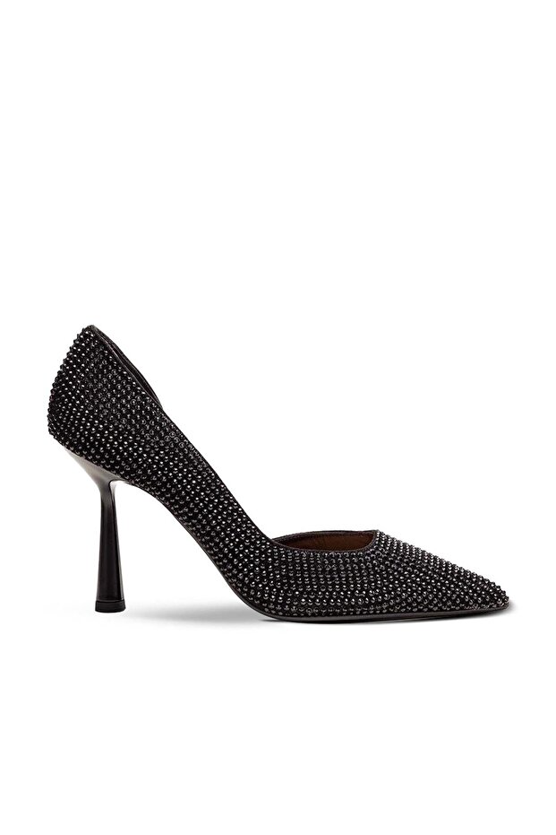 Crystal Stone Heeled Shoes Z598 Camoscio Nero (Black Stone)
