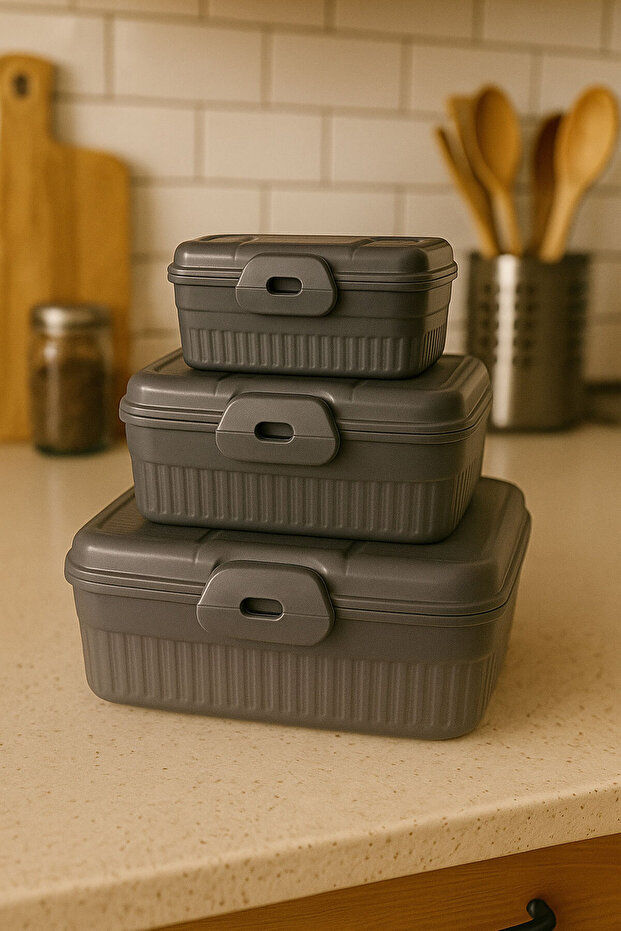Gray Storage Container Nutrition Container Gray Storage Container Set 3-Piece Storage Container - 1