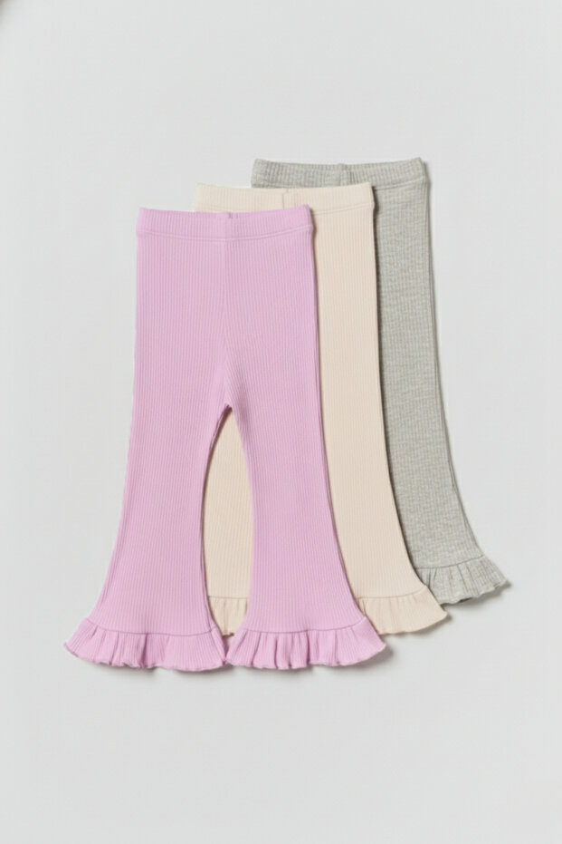 Girl's Ruffled 3-Pack Spanish Flare Leggings G.Melange-K.Lilac-A.Beige