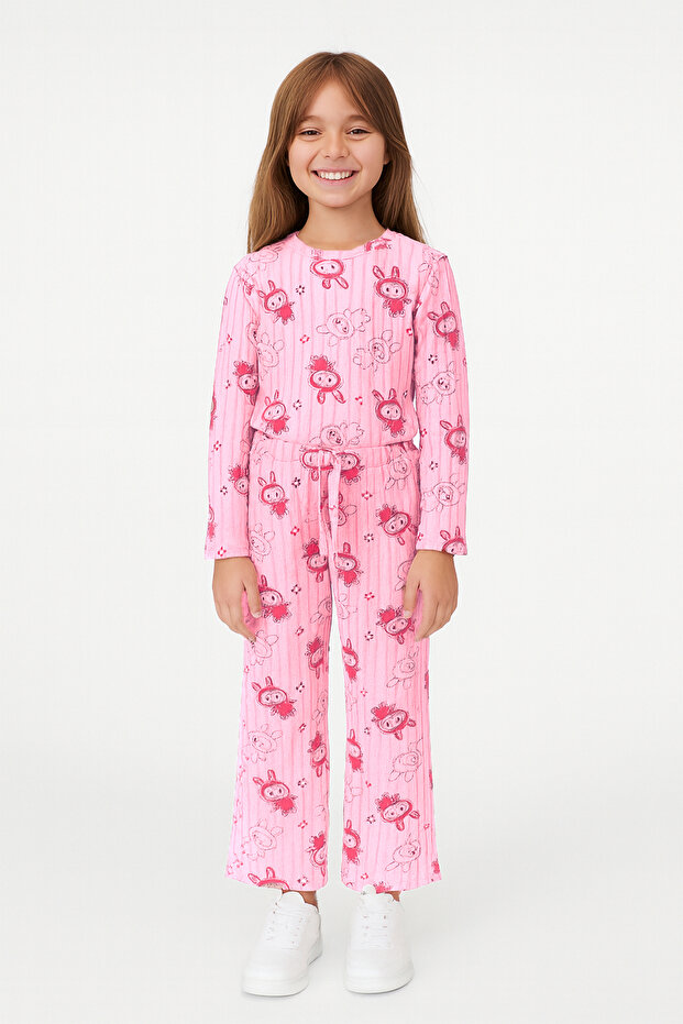 Girls' Pajama Bottoms with Elastic Waist and Rabbit Print