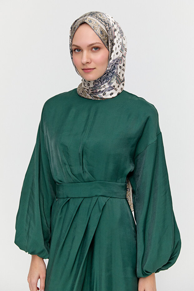 Drape Detaylı Jakarlı Elbise - 3