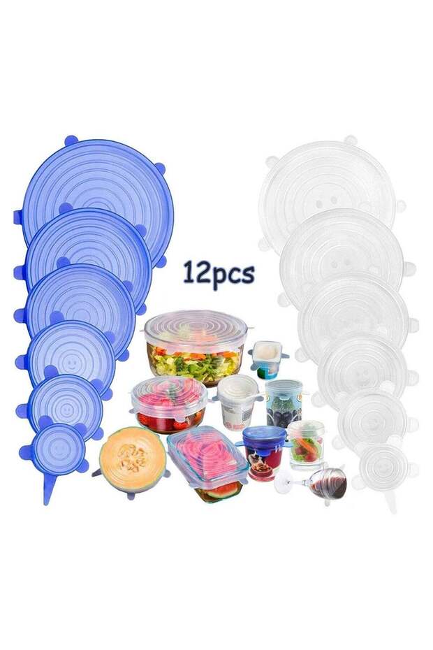 Silicone Stretch Lids Pack of 12 – Reusable BPA-Free, Dishwasher & Microwave Safe (Cle