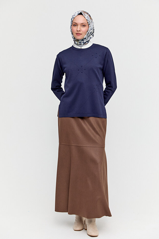 Parçalı Yırtmaçlı Triko Bluz - 2