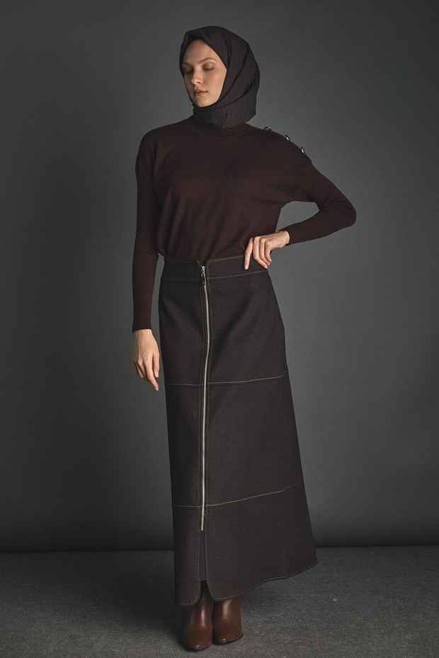 Süs Fermuarlı Etek - 4