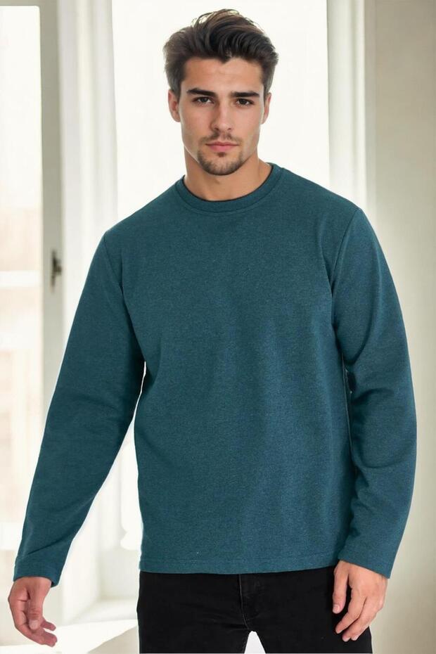 40222 Double Crew Neck Mens Sweatshirt-Petrol