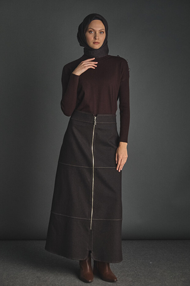 Süs Fermuarlı Etek - 2