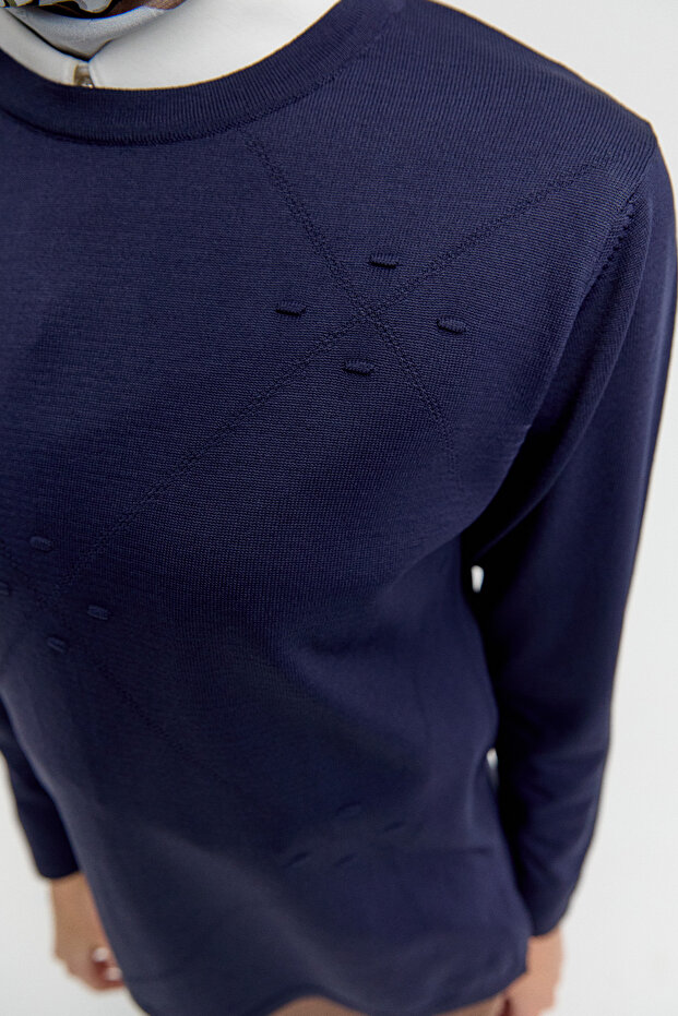 Parçalı Yırtmaçlı Triko Bluz - 3