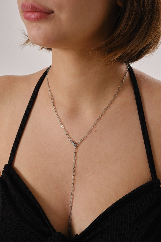 Steel Paperclip Y Necklace Low-Cut Necklace 2mm Elegant Minimal 50cm