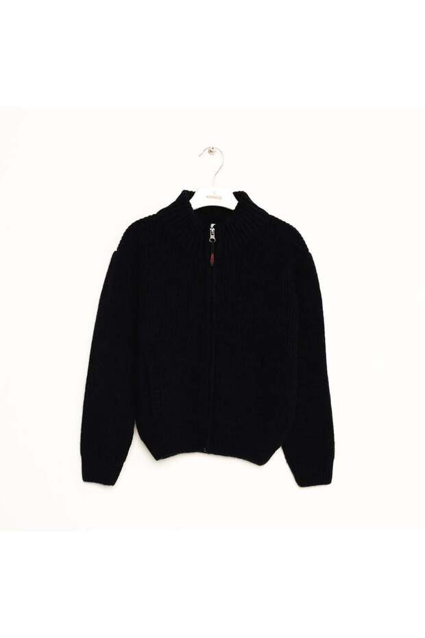 Navy Blue Boy's Zippered Knitwear Cardigan 1-5 Years Old