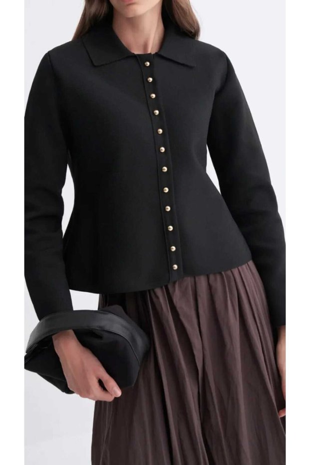 Button Detail Cloth Collar Cardigan