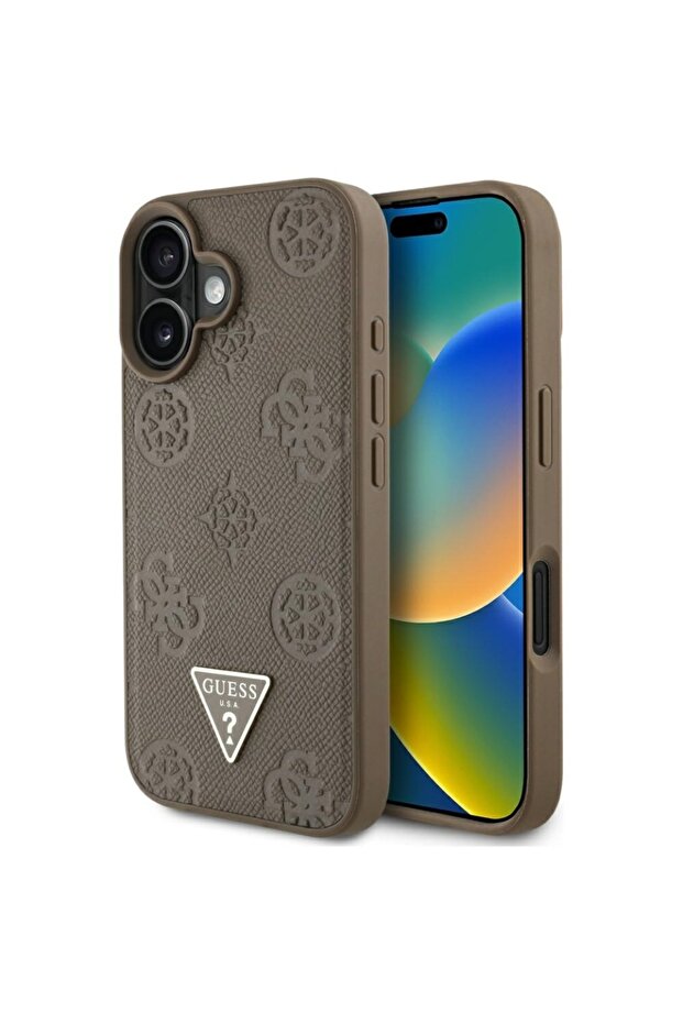 Case for iPhone 16, Grained Triangle, Brown - 1