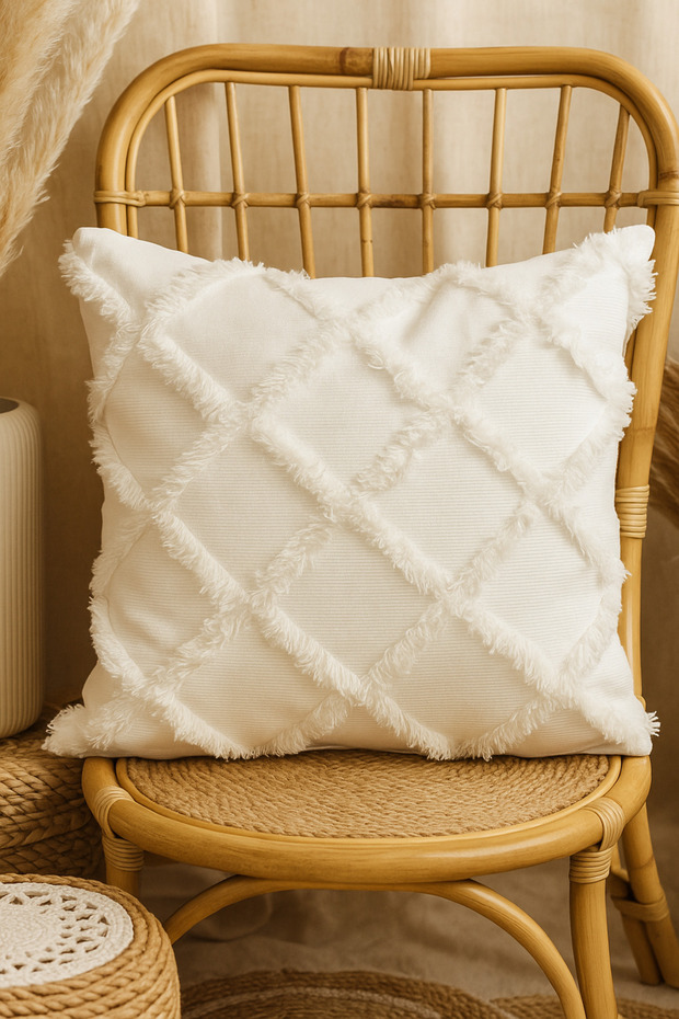 Decorative Punch Throw Pillow Cover 43X43 | Bohemian Nordic Style Embroidered Pillow